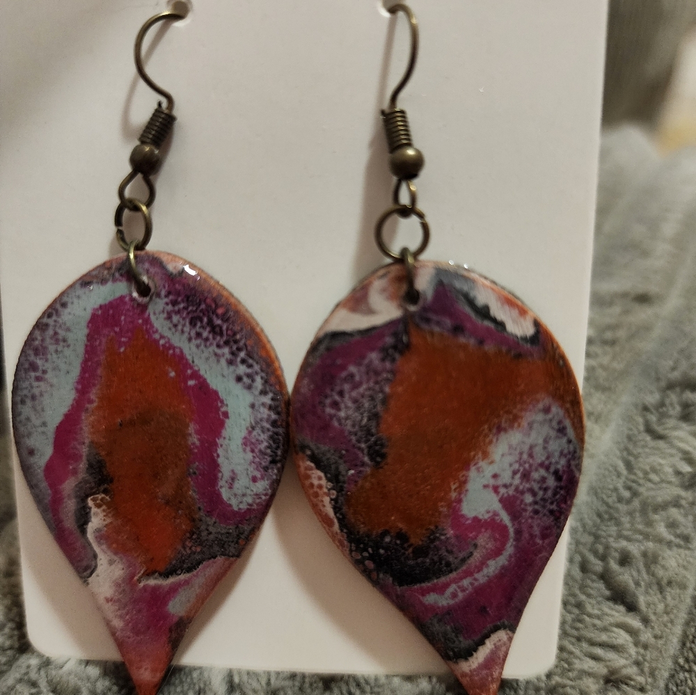 Hand painted wooden earrings